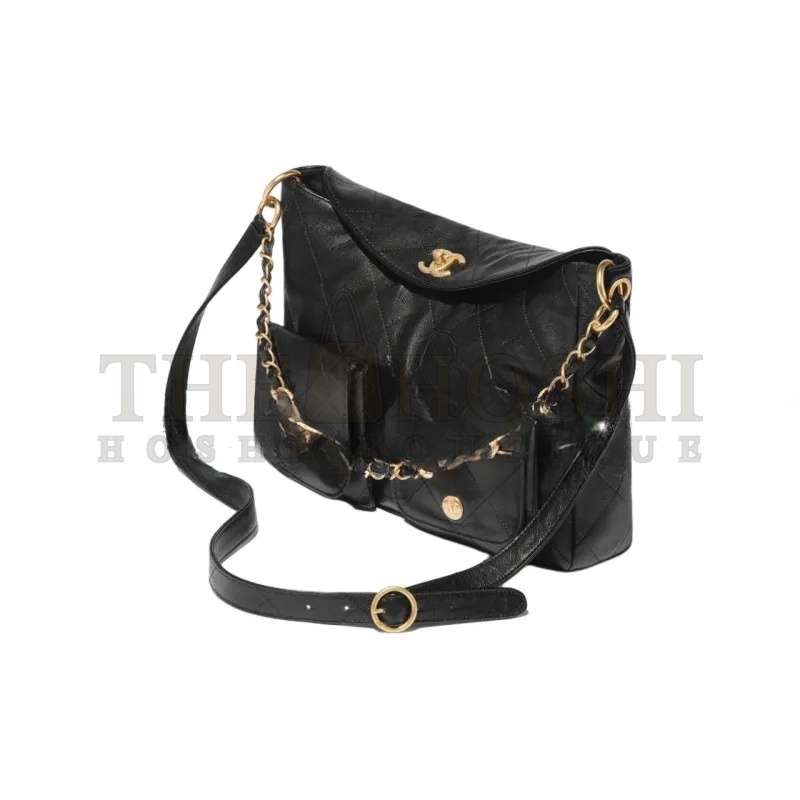 Ch**el HOBO HANDBAG GRAINED CALFSKIN & GOLD-TONE METAL BLACK AS4668 (30*21.5*5cm) Master Quality
