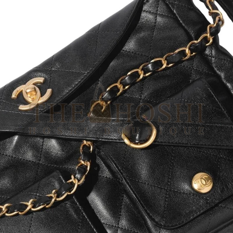 Ch**el HOBO HANDBAG GRAINED CALFSKIN & GOLD-TONE METAL BLACK AS4668 (30*21.5*5cm) Master Quality