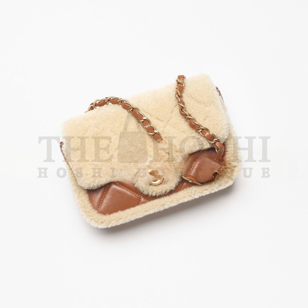 Ch**el SHEARLING LAMBSKIN &amp; GOLD-TONE METAL FLAP BAG AS5149 (23.5*16*7.5cm) Master Quality