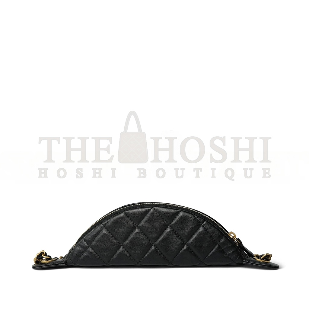 Ch**el 24A BLACK LAMBSKIN QUILTED WAIST BAG BUMBAG ENAMEL CC CHAIN GOLD HARDWARE AS4113 (27*13cm) Master Quality