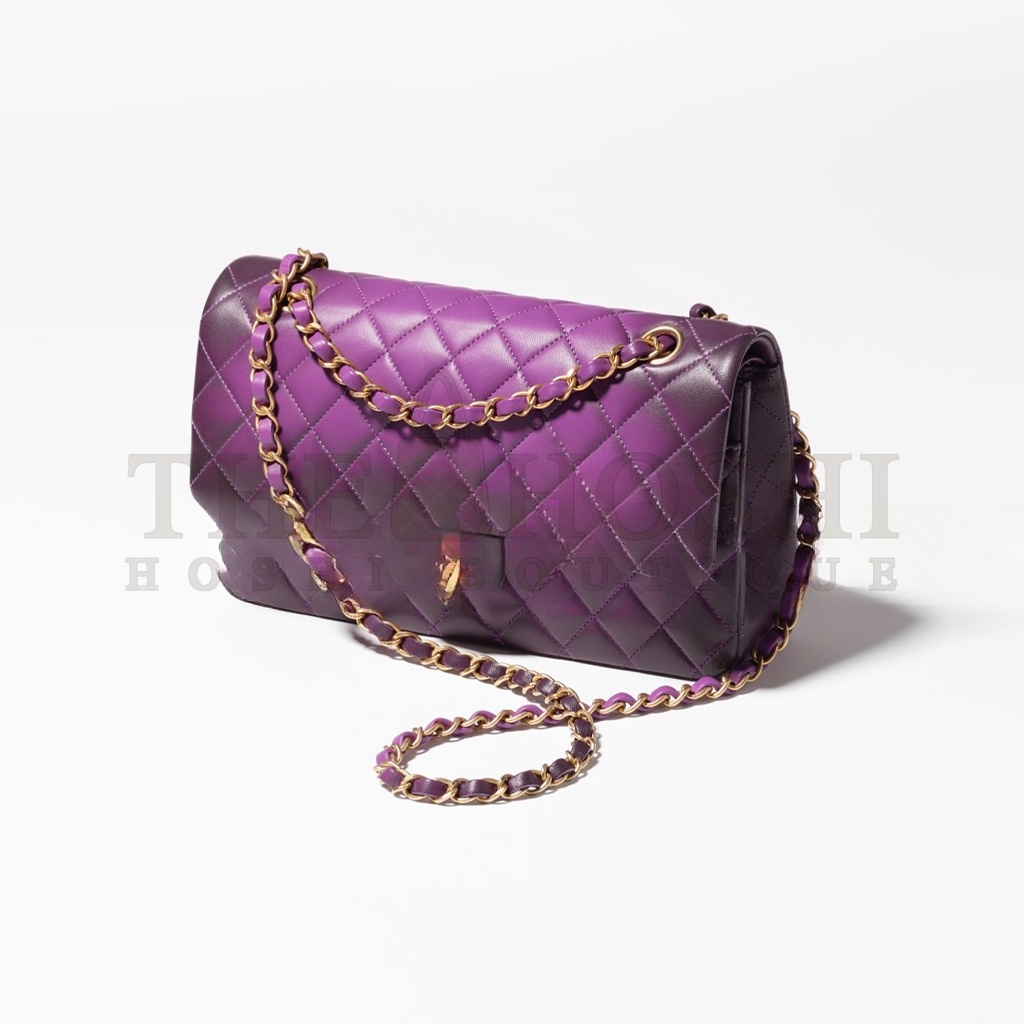 Ch**el MINI BAG WITH TOP HANDLE, SHINY LAMBSKIN &amp; GOLD-TONE METAL (25.5*14*6.5cm) Master Quality