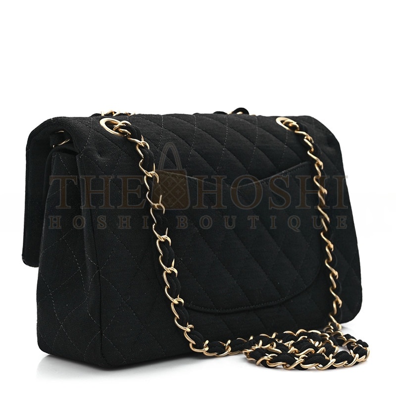 Ch**el JERSEY QUILTED MEDIUM DOUBLE FLAP BLACK (25*17*7cm) Master Quality