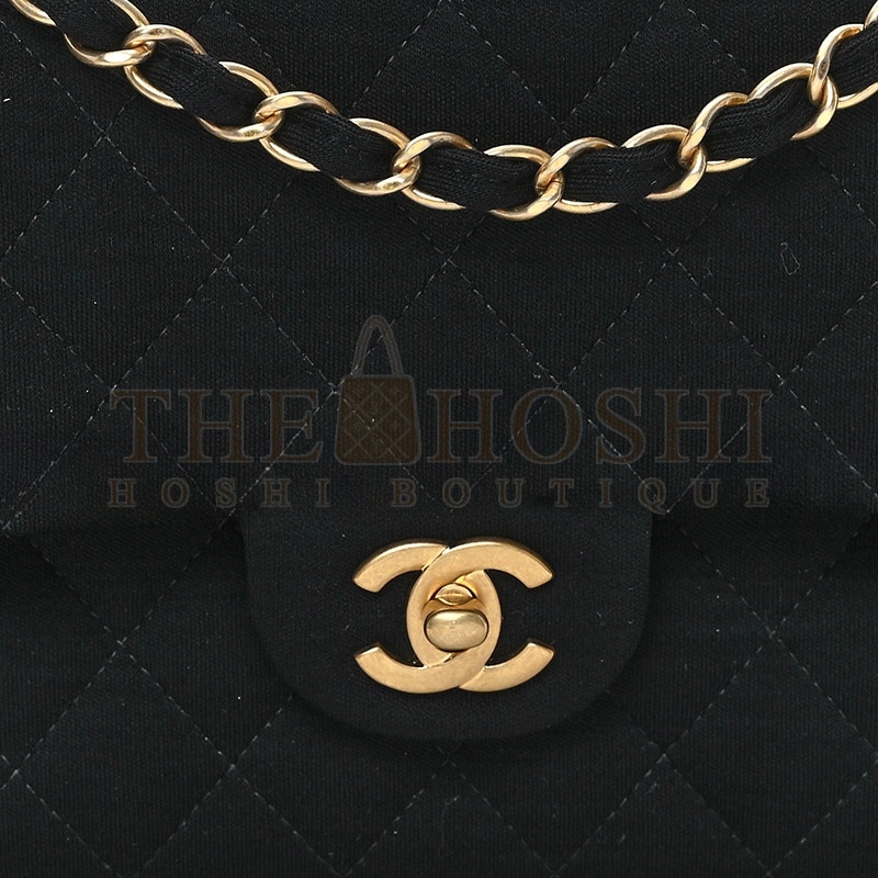 Ch**el JERSEY QUILTED MEDIUM DOUBLE FLAP BLACK (25*17*7cm) Master Quality
