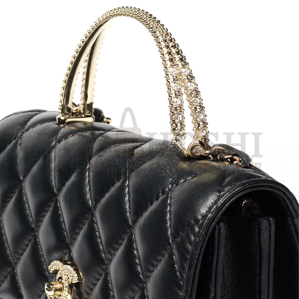 Ch**el CLUTCH WITH CHAIN LAMBSKIN, STRASS & GOLD-TONE METAL BLACK AP4831 (18.5*11*6cm) Master Quality
