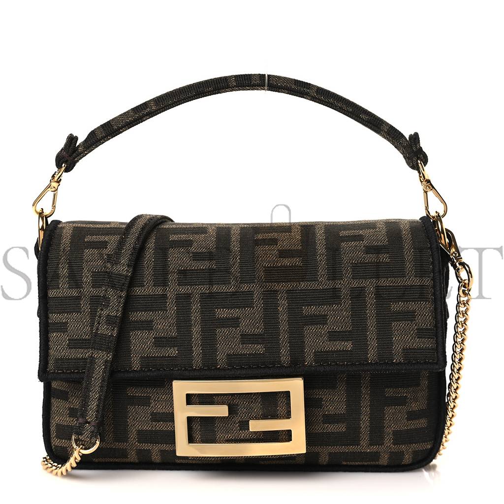 F**di FABRIC JACQUARD FF 1974 MINI BAGUETTE TOBACCO MORO BLACK (19*11*5cm) Master Quality