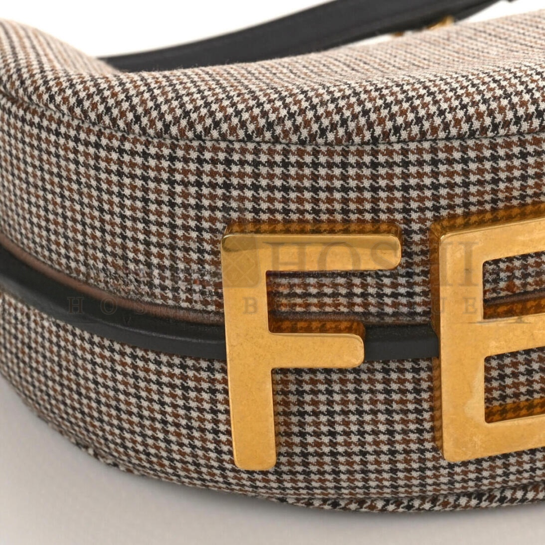 F**di WOOL VITELLO GRACE SMALL HOUNDSTOOTH SMALL F**diGRAPHY HOBO BAG BEIGE MORO (28*21*8cm) Master Quality