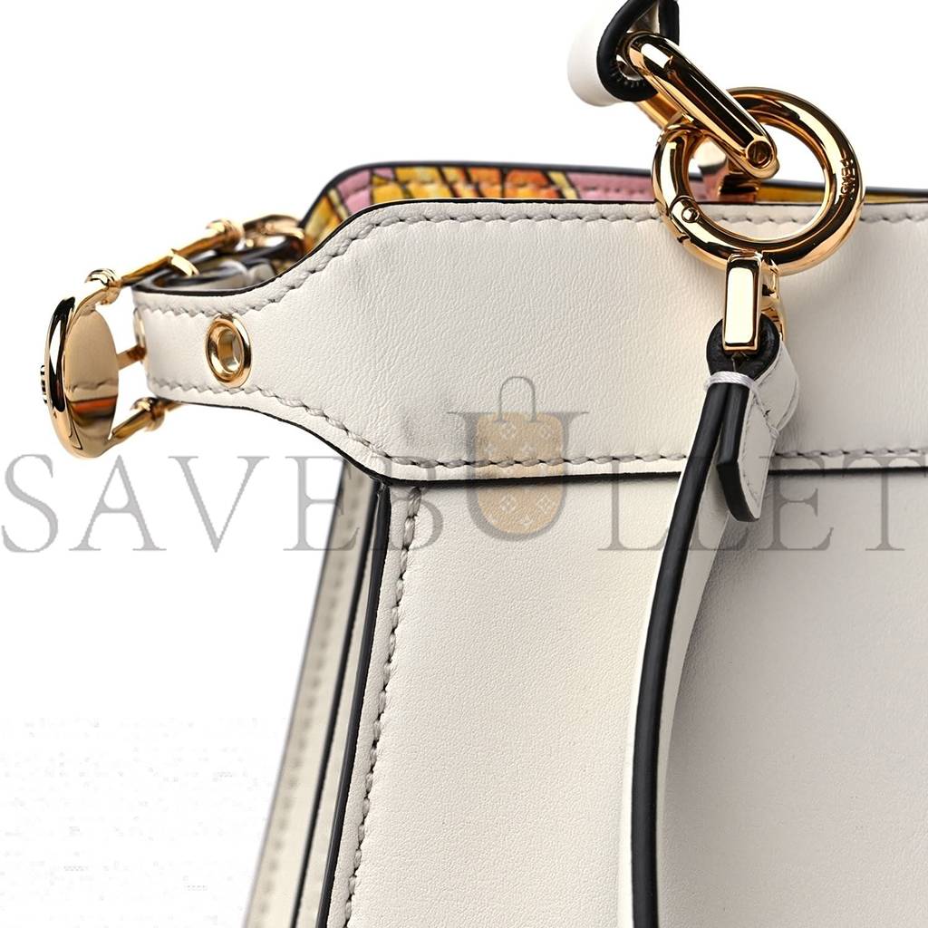 F**di X VERSACE VITELLO SETA NAPPA FENDACE FF BAROQUE MEDIUM PEEKABOO I SEE U SATCHEL WHITE ICE (27*20*10cm) Master Quality