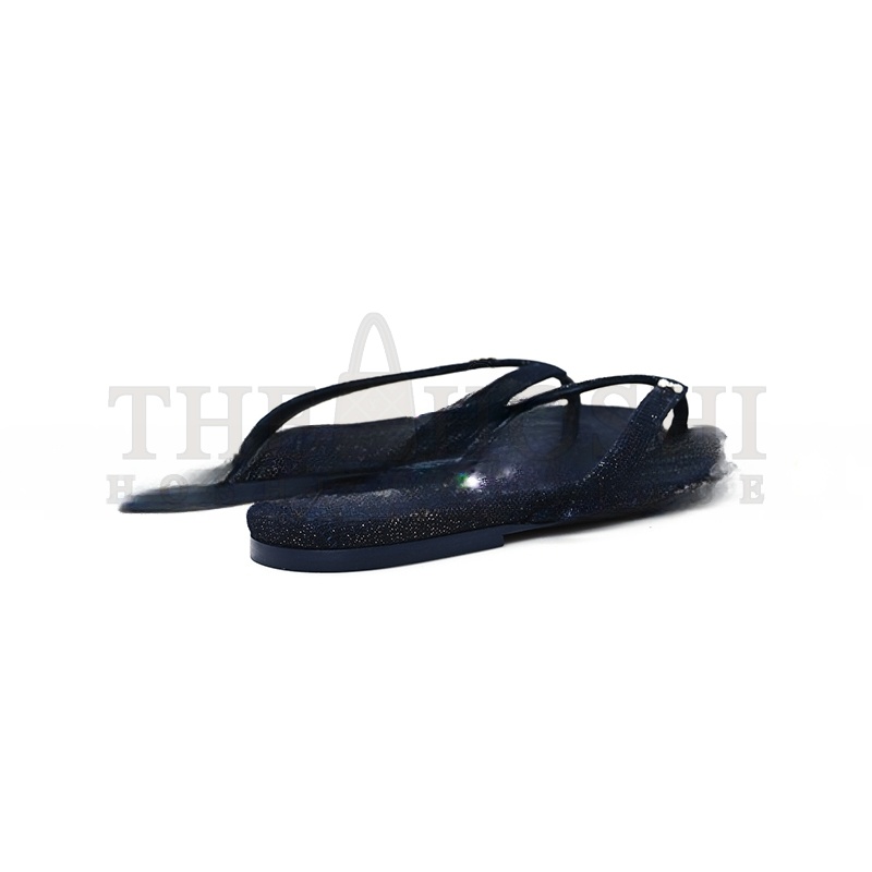 Ch**el COTTON SILK CRYSTAL CC THONG SANDALS DARK BLUE SILVER 362268 Master Quality